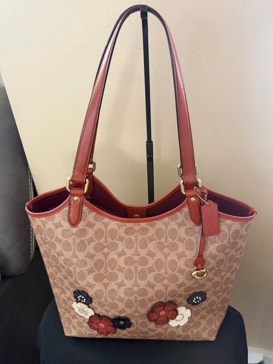Coach Handbags - Coach Signature Canvas Floral Appliqué Tote in Brown/Rust